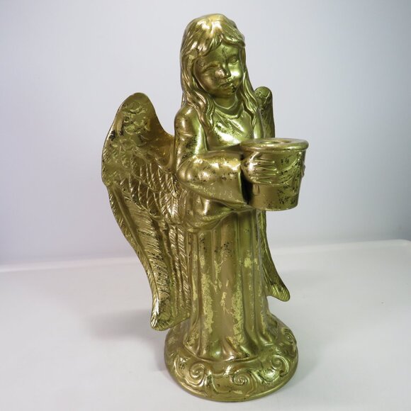 Gold Foil Ceramic Angel with candle holder 12" tall  Religious Holiday -Everyday - Picture 1 of 15